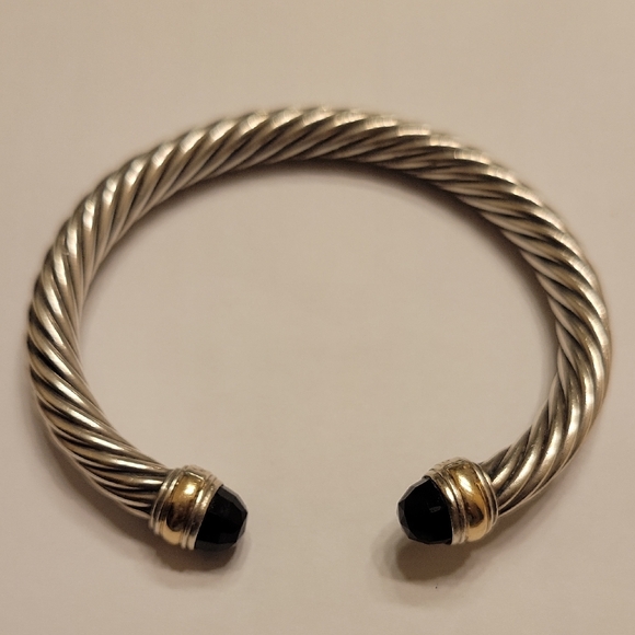 Classic Cable Bracelet Sterling Silver with 14K Yellow Gold & Black Onyx, 5mm - Picture 1 of 13